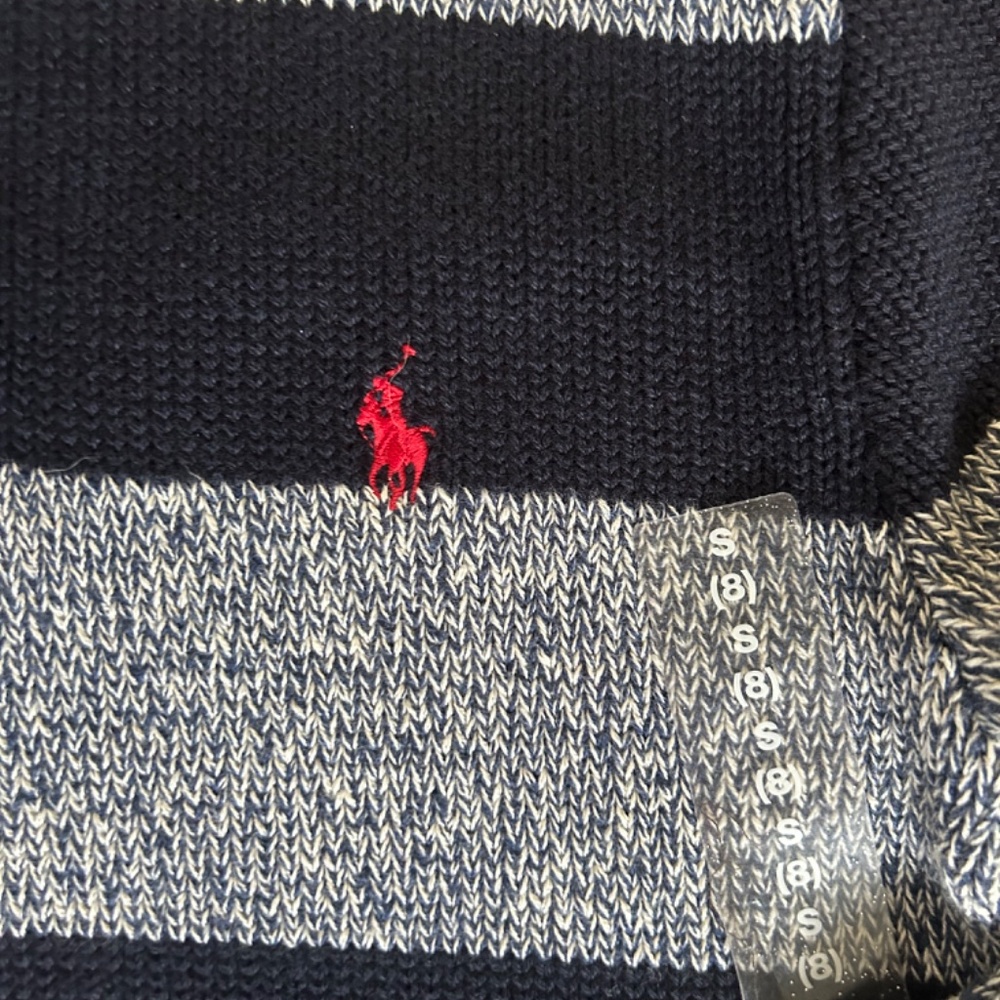 Polo by Ralph Lauren Boys Navy and Gray Striped Knit Sweater NWT Size 8 Small - Picture 3 of 6